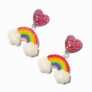 Claire’s Colourful Glitter Heart Rainbow Clouds Post Pierced Earrings